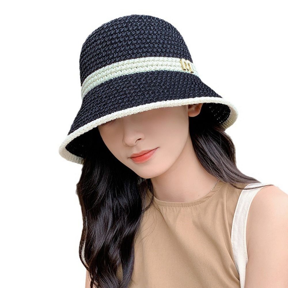 Breathable Elegant Bow Fisherm - Bucket Hat Straw ulasan dan harga