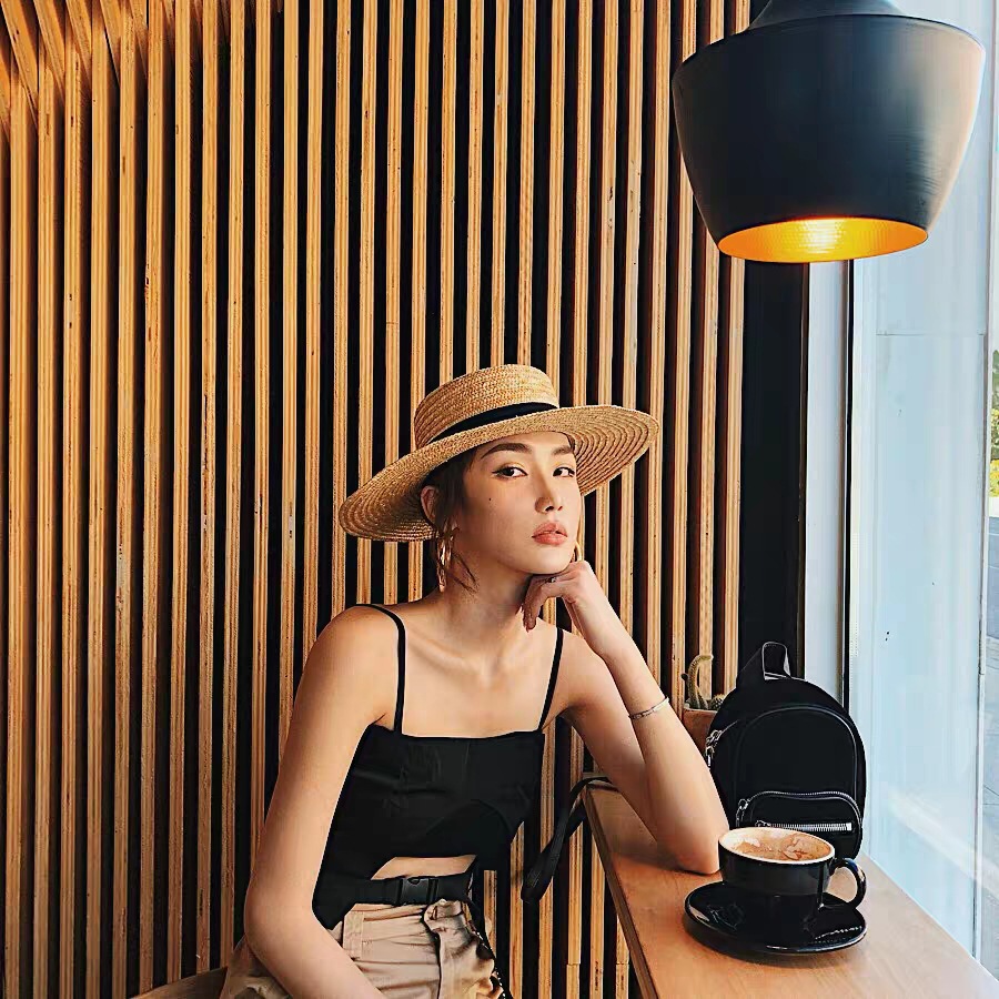 Boater Straw Hat French elegan - Bucket Hat Straw ulasan dan harga